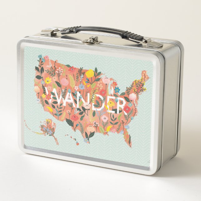 Floral USA Map - Wild Garden Metall Brotdose (Vorderseite)