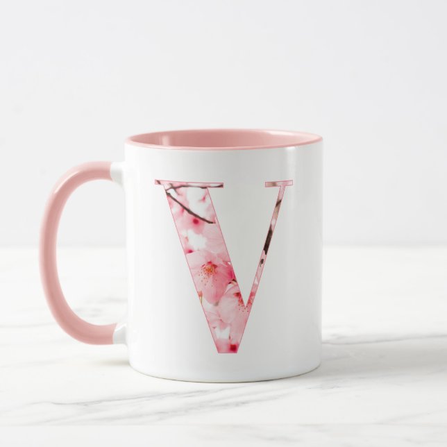 Floral V Initial Mug | Personalized Name & Traits Tasse (Links)