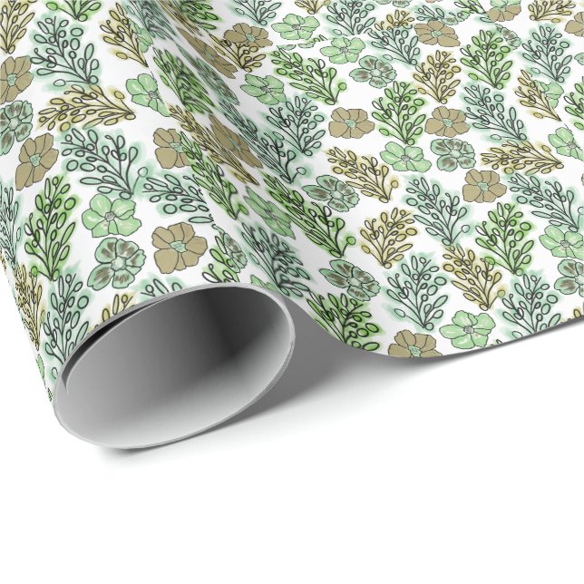 Floral Valencia Green Beige Geschenkpapier (Rolleneckpunkt)