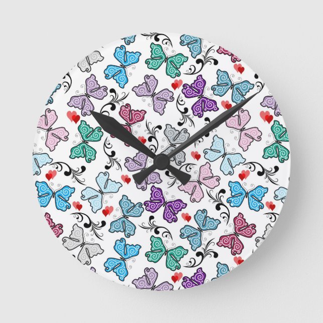 Floral Valentine Muster Runde Wanduhr (Vorderseite)