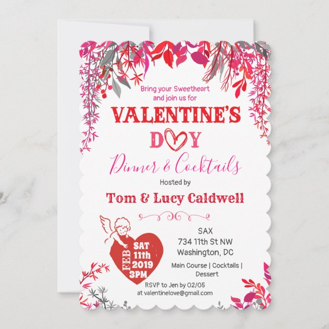 Floral Valentine's Day Diner Invitation (Devant)