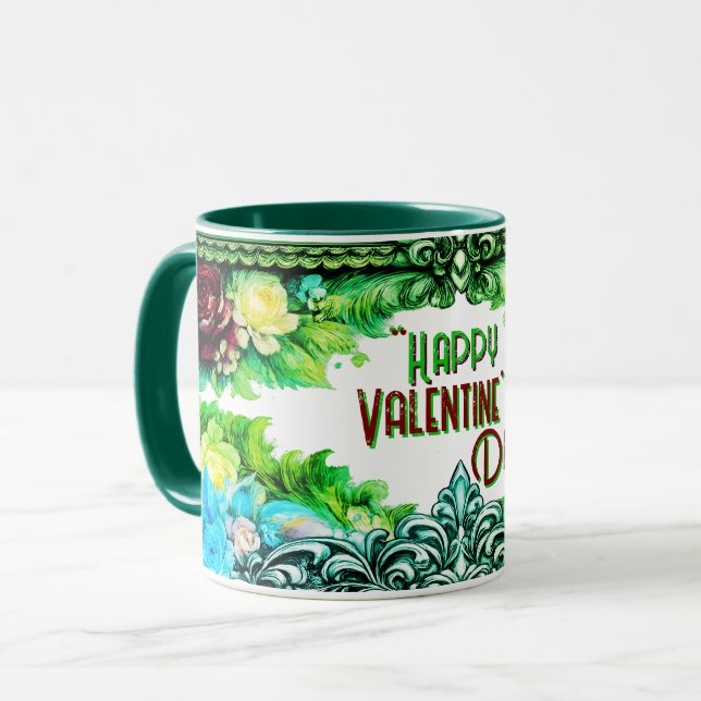 Floral Valentine's Day Mugs With Custom Text (Devant gauche)