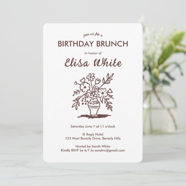 Floral Vase Rustic Whimsical BURTHDAY PARTEI Custo Einladung (Stehend Vorderseite)