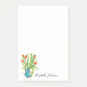 Floral Vase Tulips Script Monogram 4x6 Post-it Klebezettel