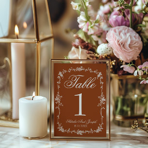 Floral verbranntes Orange Old Money Hochzeitstisch Einladung