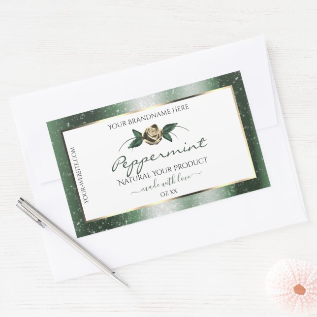 Floral Vert et Gold Frame Blanc Étiquettes de prod (Enveloppe)