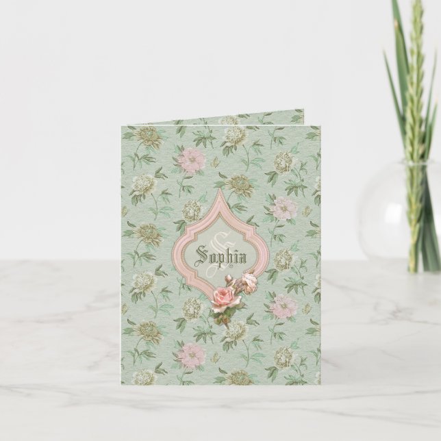 Floral vert et rose chic Girly personnalisé (Devant)