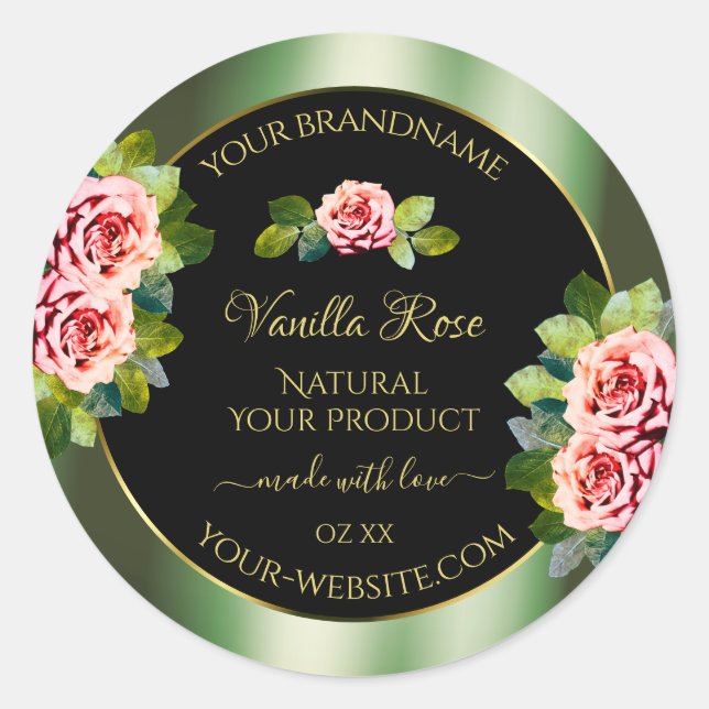 Floral Vert Noir Produit Étiquettes Roses Rose (Devant)
