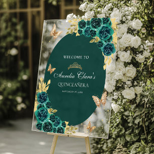Floral Vert Or Tiara Butterfly Quinceañera