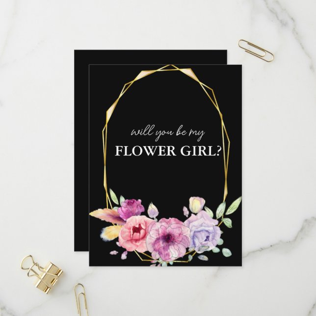 floral veux-tu être ma carte fille de fleurs (Devant/Arrière en situation)