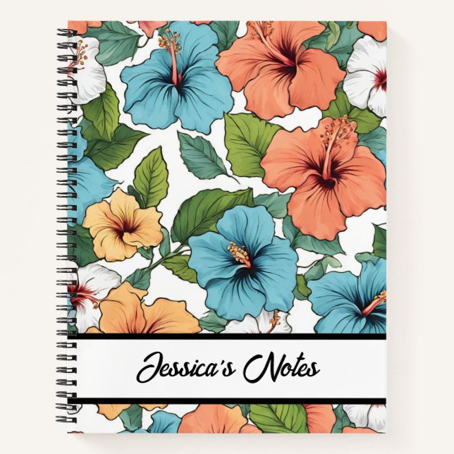 Floral Vibranly Hibiskus Muster Personalisiert Notizbuch (Vorderseite)