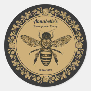 Floral Victorian Bee Honey Étiquette