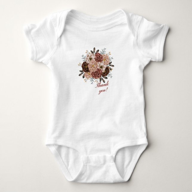 Floral Vielen Dank Baby Bodysuit. Baby Strampler (Vorderseite)