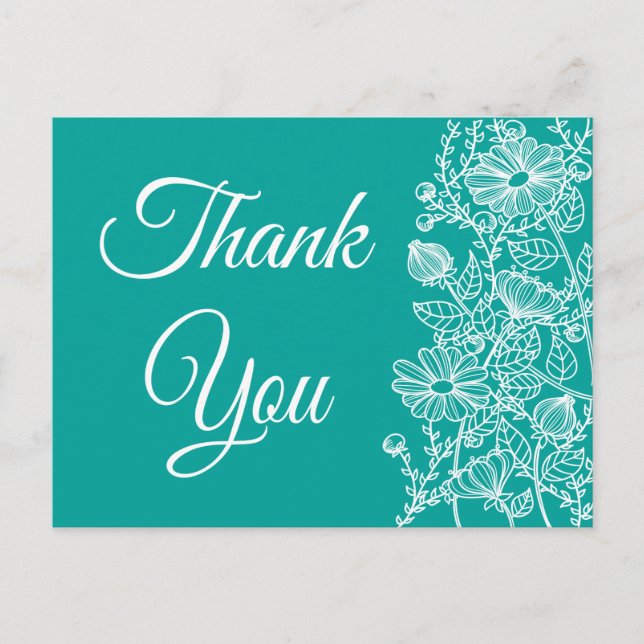 Floral Vielen Dank Blue Aquamarin White Daisy Blum Postkarte (Vorderseite)