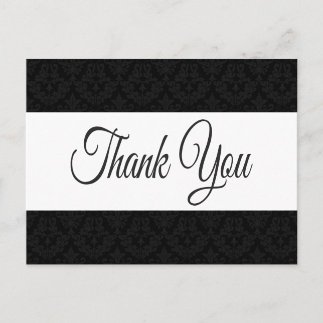 Floral Vielen Dank Damask Black & White - Hochzeit Postkarte (Vorderseite)