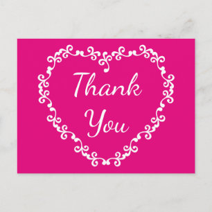 Floral Vielen Dank Hot Pink und White Heart Postkarte