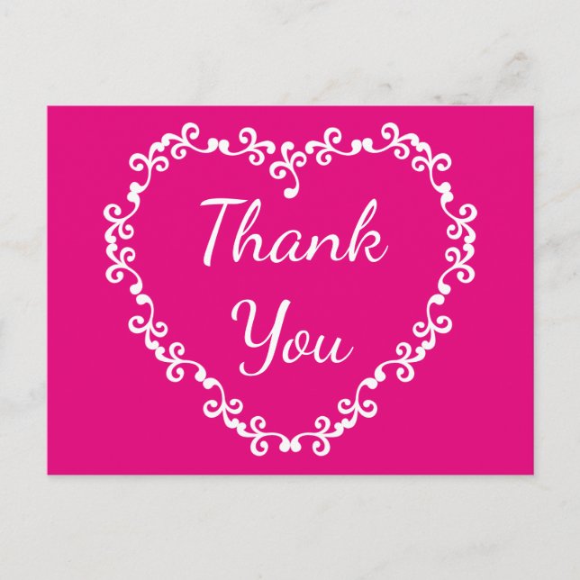 Floral Vielen Dank Hot Pink und White Heart Postkarte (Vorderseite)