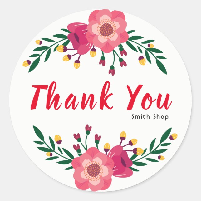 Floral Vielen Dank Individuelle Name Business Ernt Runder Aufkleber (Vorderseite)