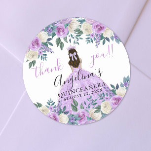 Floral Vielen Dank Lila Quinceanera Runder Aufkleber