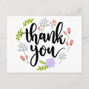 Floral Vielen Dank Lila rosa Blume & grüne Blätter Postkarte