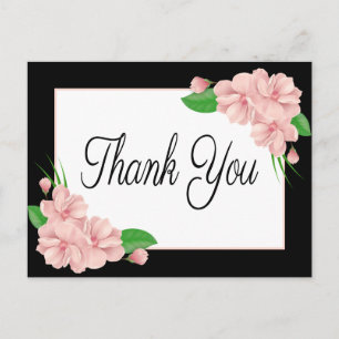 Floral Vielen Dank Pink Blume Black Wedding Party Postkarte