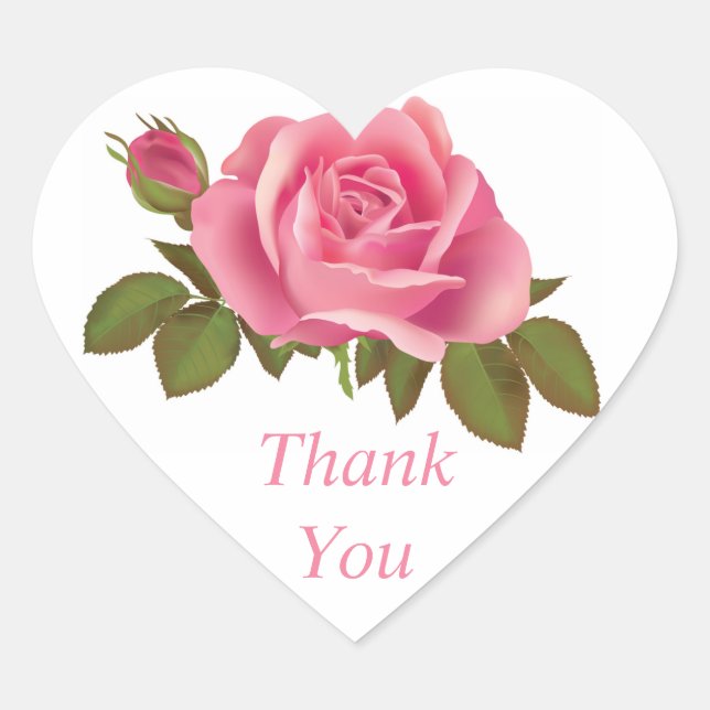 Floral Vielen Dank Pink Rose Blume Hochzeit Herz-Aufkleber (Vorderseite)