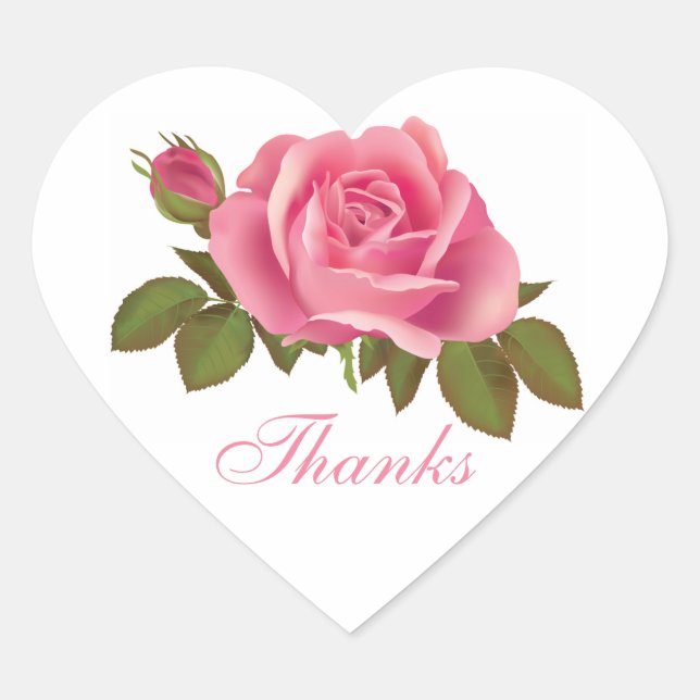 Floral Vielen Dank Pink Rose Blume Hochzeit Herz-Aufkleber (Vorderseite)