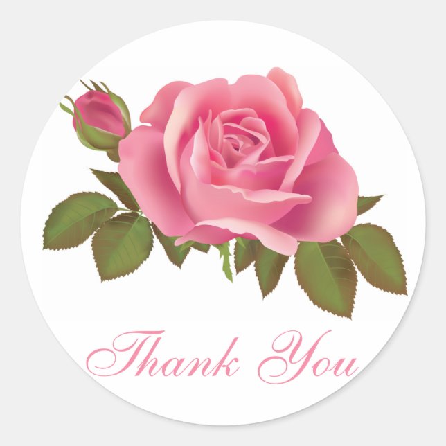 Floral Vielen Dank Pink Rose Blume Runder Aufkleber (Vorderseite)