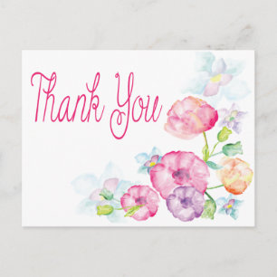 Floral Vielen Dank Pink und Lila Aquarellfarben Bl Postkarte