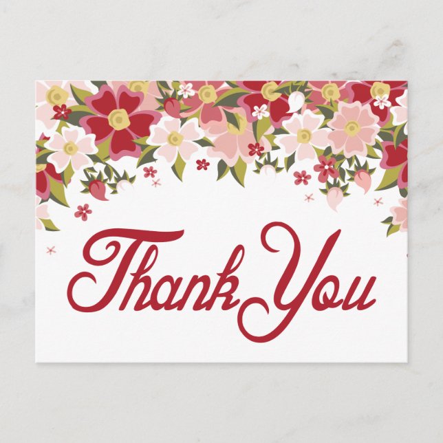 Floral Vielen Dank Red Burgundy & Pink Blume Postkarte (Vorderseite)