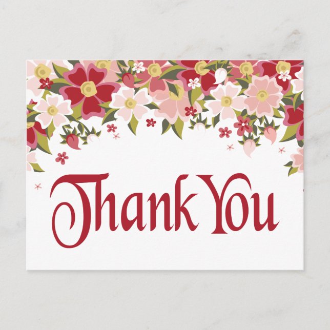 Floral Vielen Dank Red Burgundy & Pink Blume Postkarte (Vorderseite)