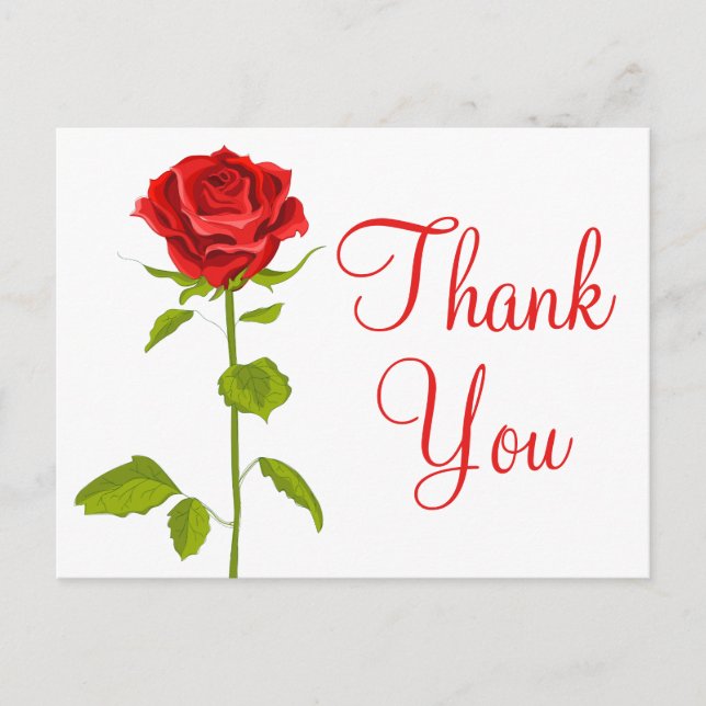 Floral Vielen Dank Rote Rose Blume Hochzeit Romant Postkarte (Vorderseite)