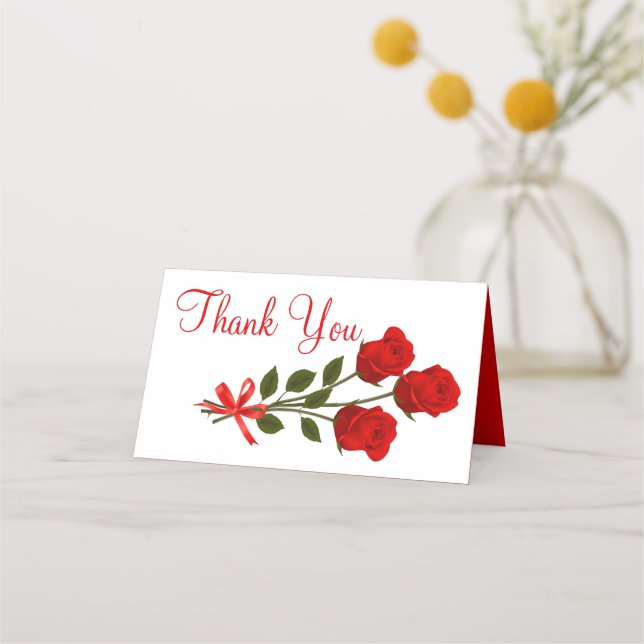 Floral Vielen Dank Rote Rose Blume - Hochzeitsfeie Platzkarte (Vorderseite)