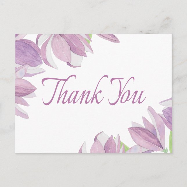 Floral Vielen Dank Watercolor Lila Blume Postkarte (Vorderseite)