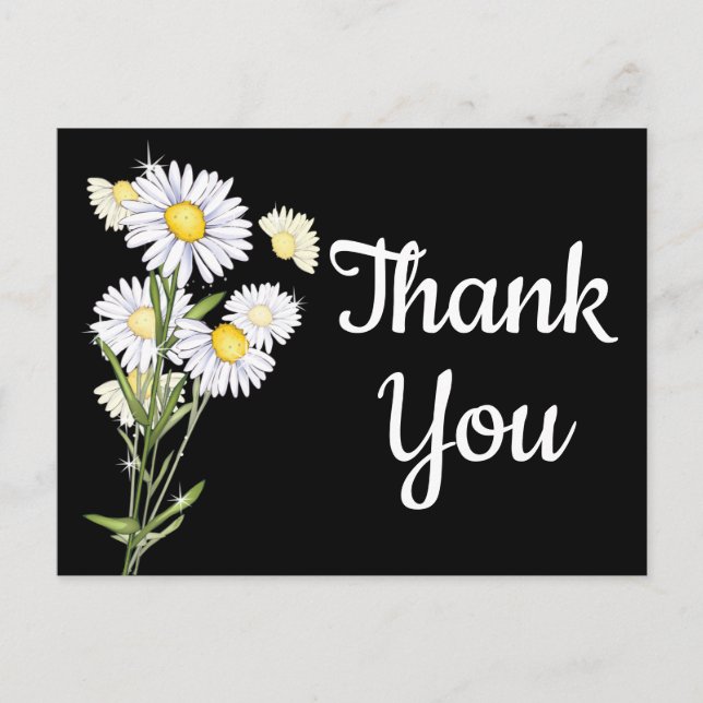 Floral Vielen Dank White Daisy Blume Daisies Black Postkarte (Vorderseite)
