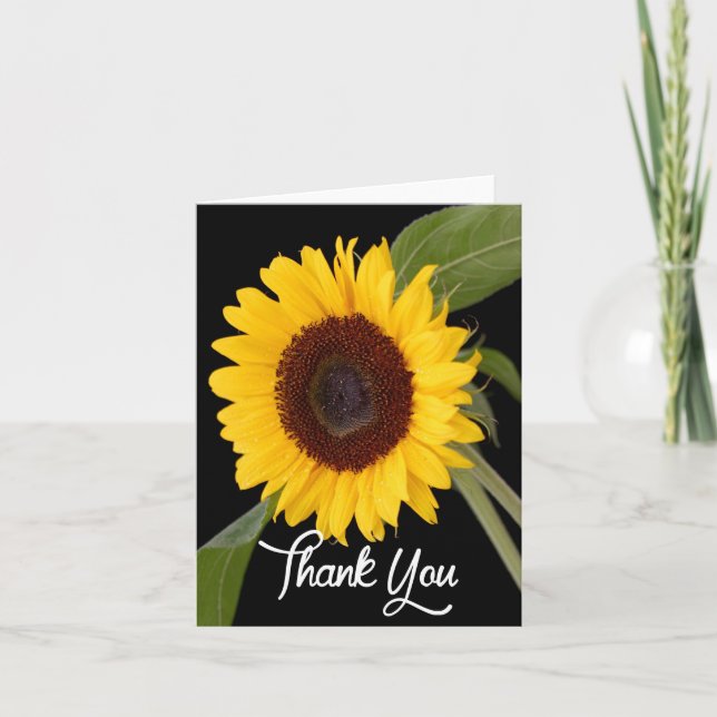 Floral Vielen Dank Yellow Sunflower Black Blume Dankeskarte (Vorderseite)