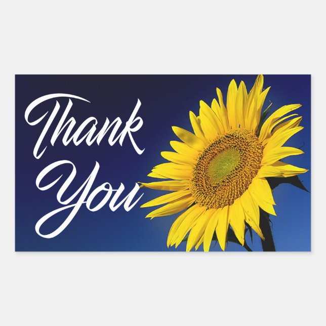 Floral Vielen Dank Yellow Sunflower Blume Navy Blu Rechteckiger Aufkleber (Vorderseite)