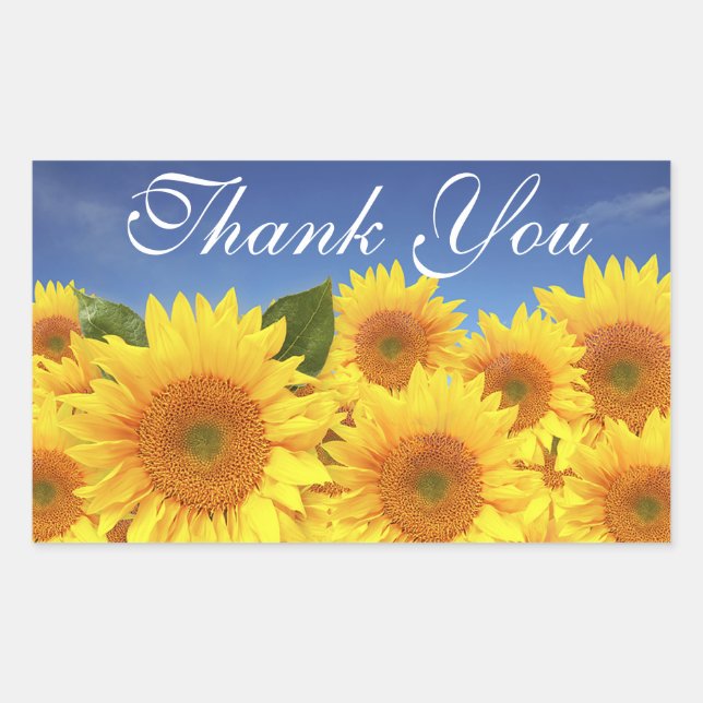 Floral Vielen Dank Yellow Sunflower Blumen Blue Rechteckiger Aufkleber (Vorderseite)
