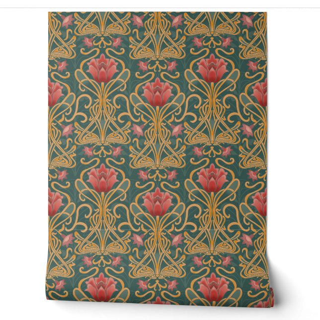 Floral Viktorianisch Lotus - Art Nouveau Blume Tapete (Abrollen)