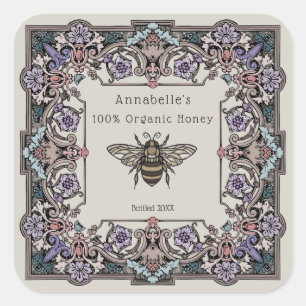 Floral Viktorianisches Honiglabel personalisieren Quadratischer Aufkleber