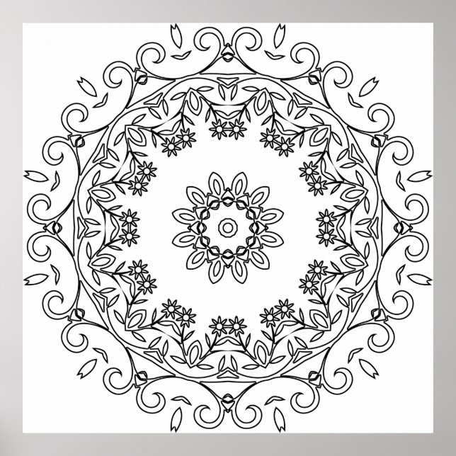 Floral Vine Mandala with Daisy Ring Pattern Art Poster (Vorne)