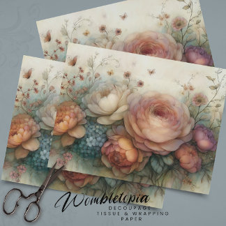  Floral Vintage in Dreamy Pink and Blue Decoupage Seidenpapier