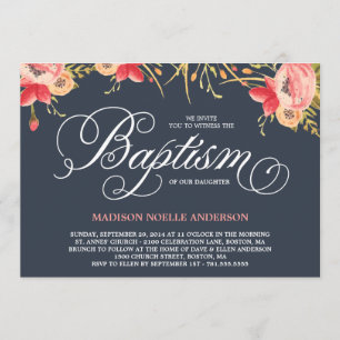 Floral Vintage  Invitation au baptême