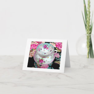 Floral Vintage Tea Cup Blank Card-Thank you Dankeskarte