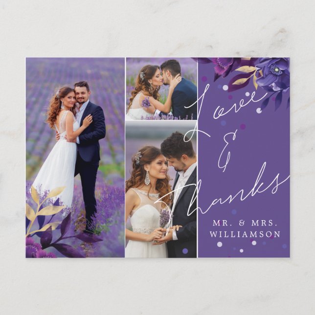 Floral Violet Hochzeit Vielen Dank Foto Postkarte (Vorderseite)