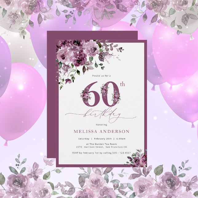 Floral violet moderne Invitation 60e anniversaire (Créateur téléchargé)