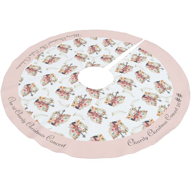 Floral Violins Gold Musiknoten Weihnachtsfeiertag Polyester Weihnachtsbaumdecke (Schrägansicht)