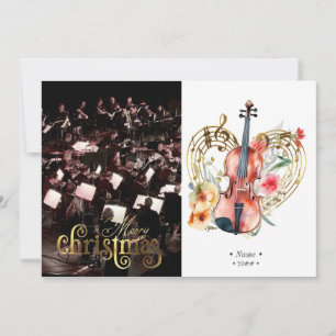 Floral Violons Musique Noël Photo Carte de vacance