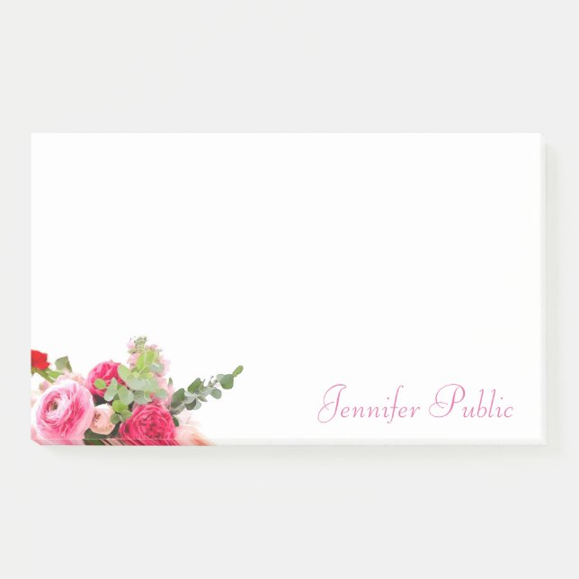 Floral Vorlage Handgeschriebener Name Chic Post-it Klebezettel (Vorderseite)