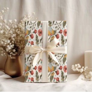 Floral Wachtel Vogel Frühling Muster Hochzeit  Geschenkpapier